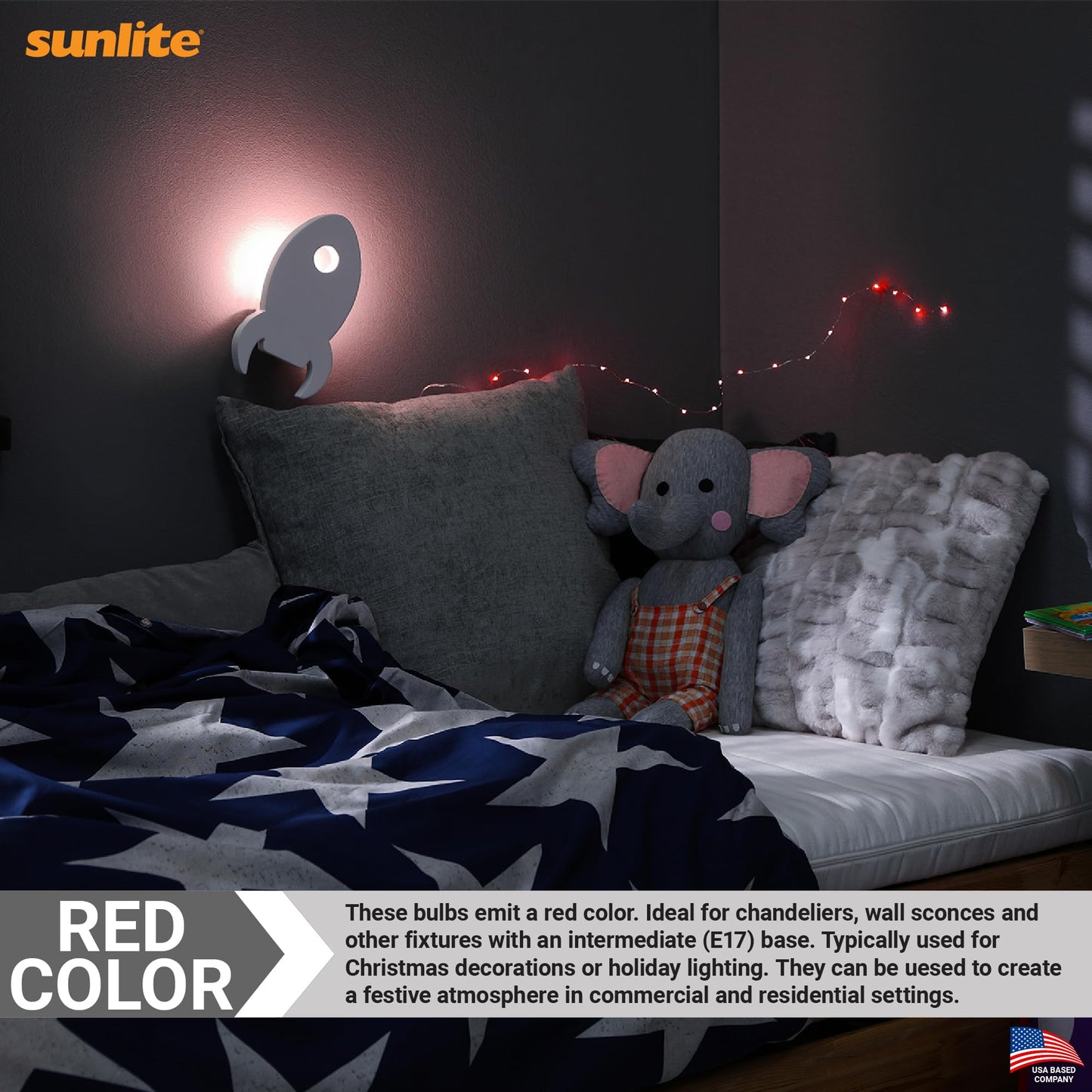 Sunlite C9 Colored Night Light Bulb, 7W, 120V, E17 Base, Red, 25 Count Pack, 2000 Rated Hours