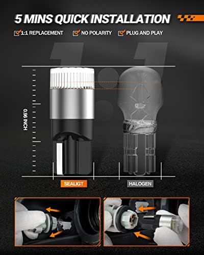 SEALIGHT 194 LED Bulbs, 6000K White, T10/194 Size, Aluminum, 4 Pack, Model 5421LTL12JBUS