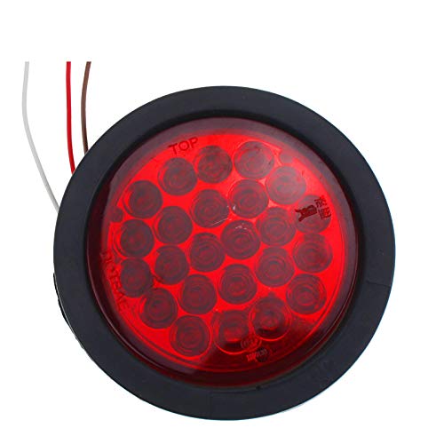 All Star Truck Parts 4in Round LED Trailer Tail Light, IP67 Waterproof, 24 LEDs, 2 Red + 2 White, Model ASTPL012R4C2