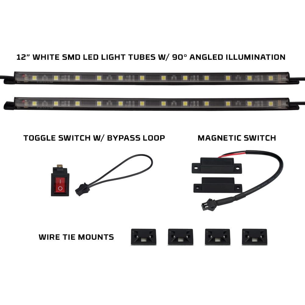 LEDGlow LED Lighting Kit for Trucks - 2pc White 12in Tubes with Magnetic Power Switch - Model LU-TBL