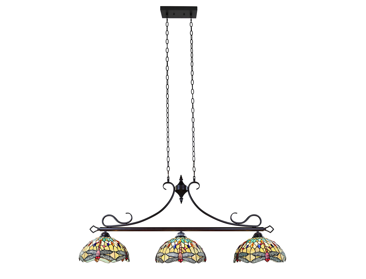 Chloe Lighting Dragonfly Pendant 3-Light Island Light 48in Wide Multicolor Glass Model CH3T471GD48-IL3