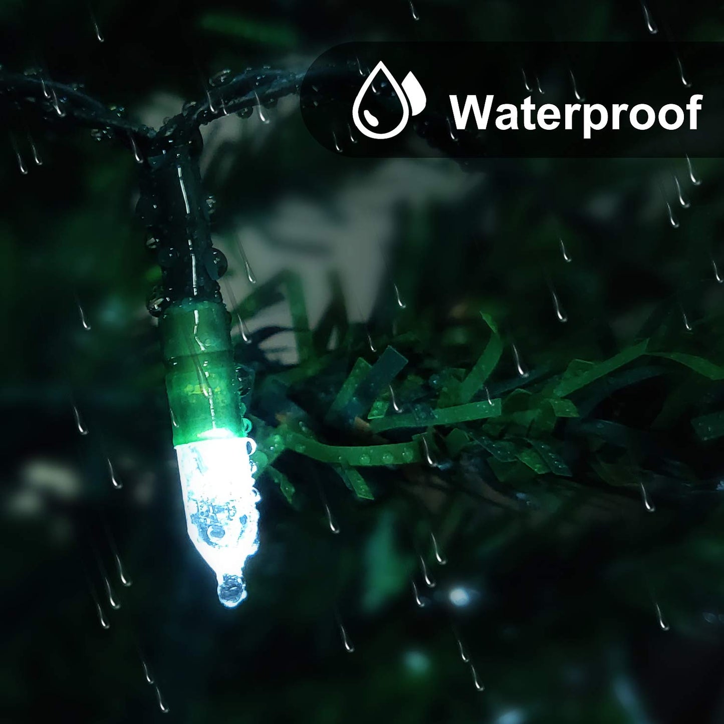 LOENDE Christmas Lights 50-Count LED String Lights, 8 Modes, Battery Operated, Waterproof, Green Wire, White, 1 Pack