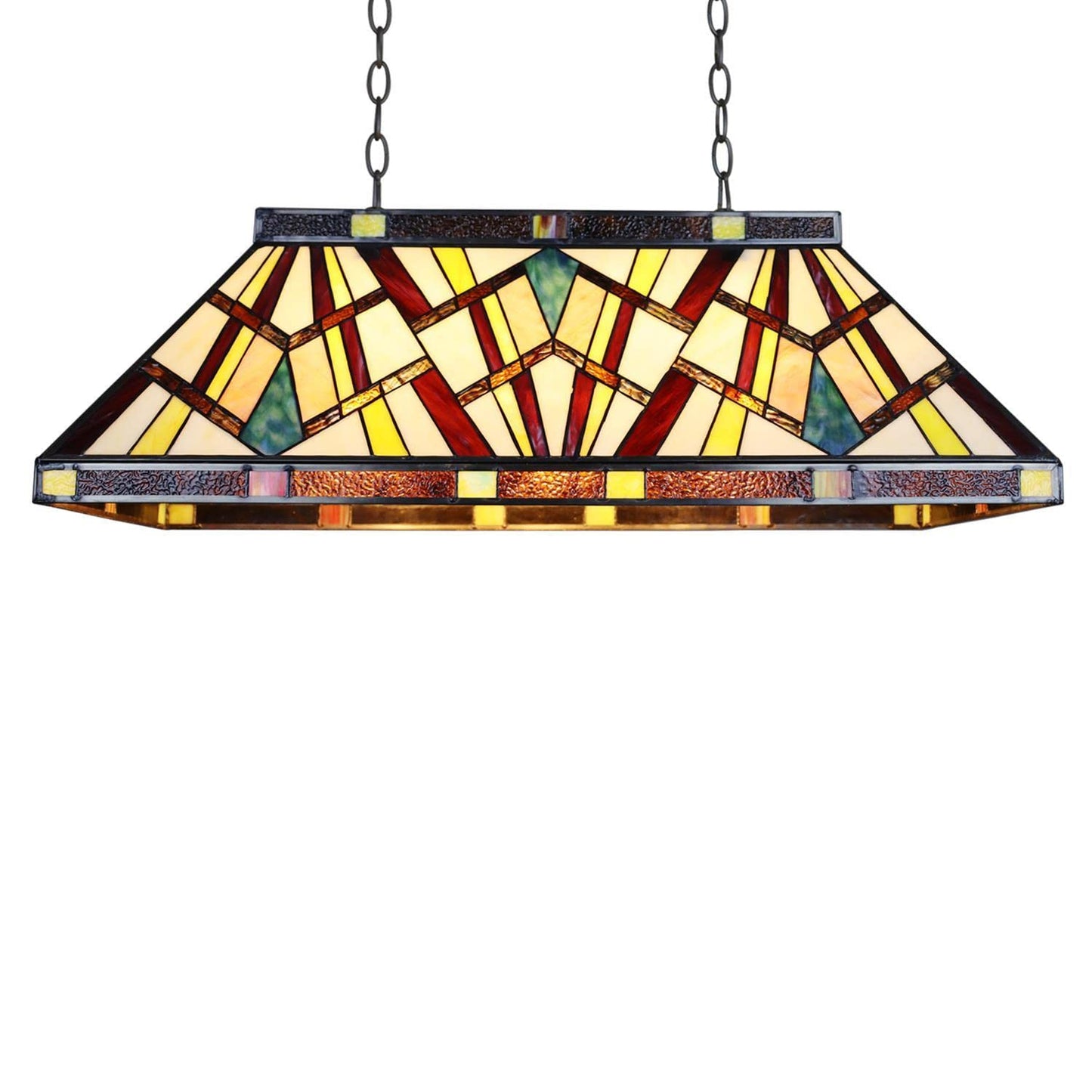 Chloe Lighting Vincent Mission Tiffany-Style Pendant, 3 Lights, 28in Wide, Multicolor, Model CH3T523BM28-IL3