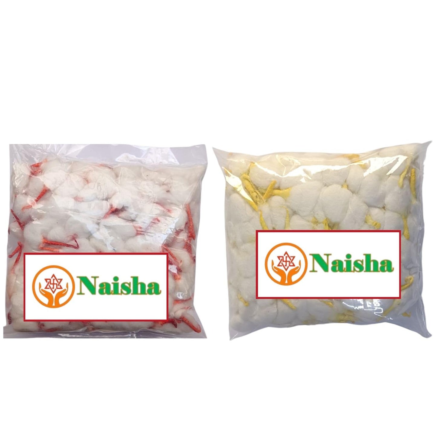 NAISHA Hand Rolled Organic Cotton Puja Wicks Combo Pack of 500 (2 Colors) for Oil Lamps, Diwali, and Festivals