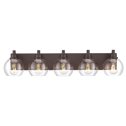 METWET 5-Light Bathroom Vanity Light Fixtures, Oil-Rubbed Bronze, Globe Clear Glass Shade, Model VL195-ORB-5, 32 Inch Modern Sconces