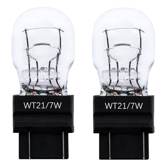 FAXCARS WT21/7W Halogen Rear Tail Brake Turn Signal Light Bulb, 12V 21W, Pack of 2, White, Long Life, Glass