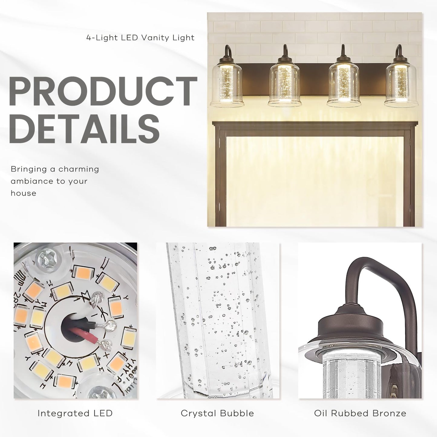 zeyu 20W LED Vanity Light 4-Light Farmhouse Over Mirror Oil Rubbed Bronze ZSL72B-4W LED ORB-1