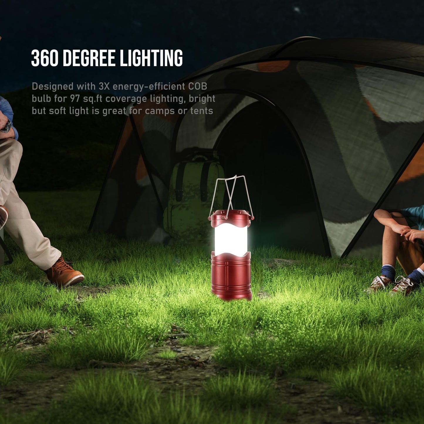 Lichamp LED Camping Lantern 4 Pack, Battery Powered Flashlight, Portable Collapsible Light, Burgundy, Model B4BD