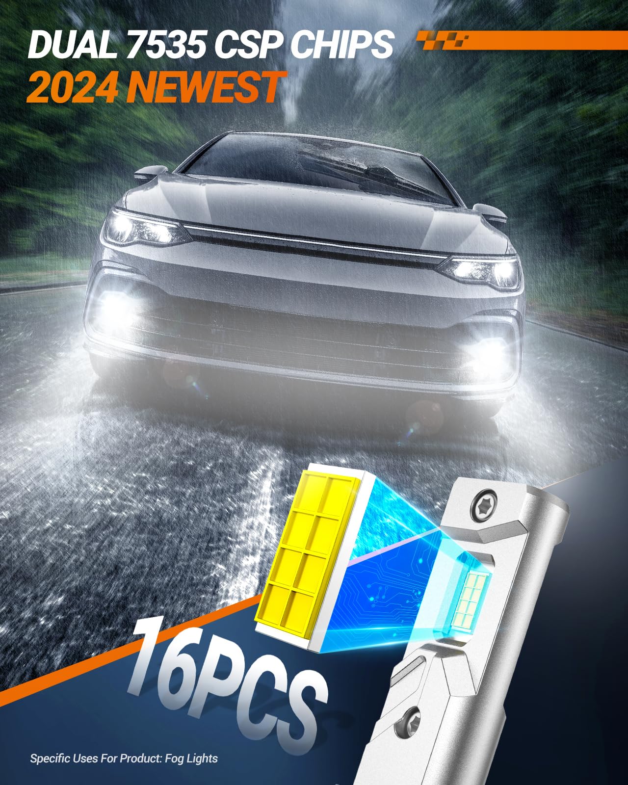 SEALIGHT 9145 H10 LED Fog Light Bulbs 16000LM 6000K White Pack of 2