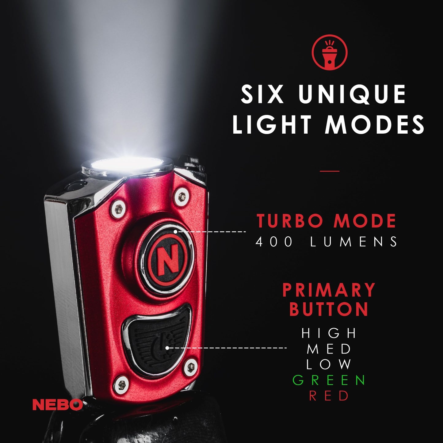 NEBO MYCRO USB Rechargeable LED Keychain Light, 6 Light Modes, One-Size, Aluminum, Red, Model NEB-KEY-0004