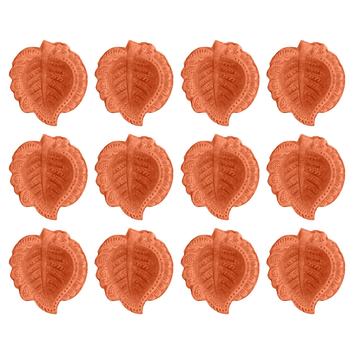 Craftsman 12 Pc Clay Diya Set, Handmade Terracotta Oil Lamps, Design 2, Brown, Model DIYA113 for Diwali Festive Decor