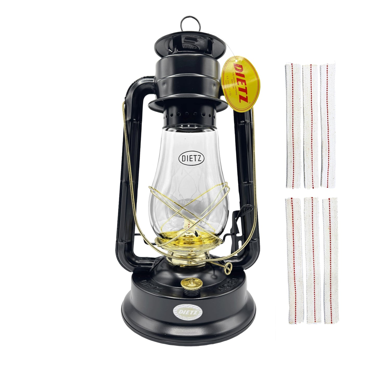LIGHT OF MINE Blizzard Oil Lantern - Dietz #80, Borosilicate Glass, Black with Gold Trim