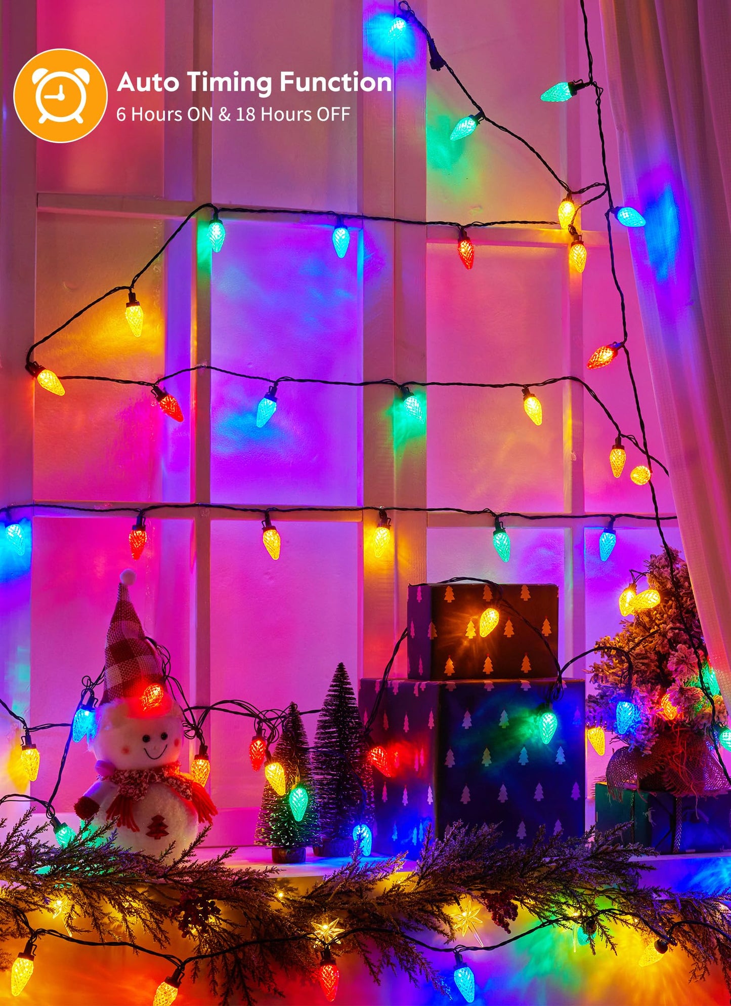 Minetom C9 LED Christmas Lights, 100 Multicolor Lights, 81 Feet, Waterproof, Timer, 8 Modes, 2 Pack