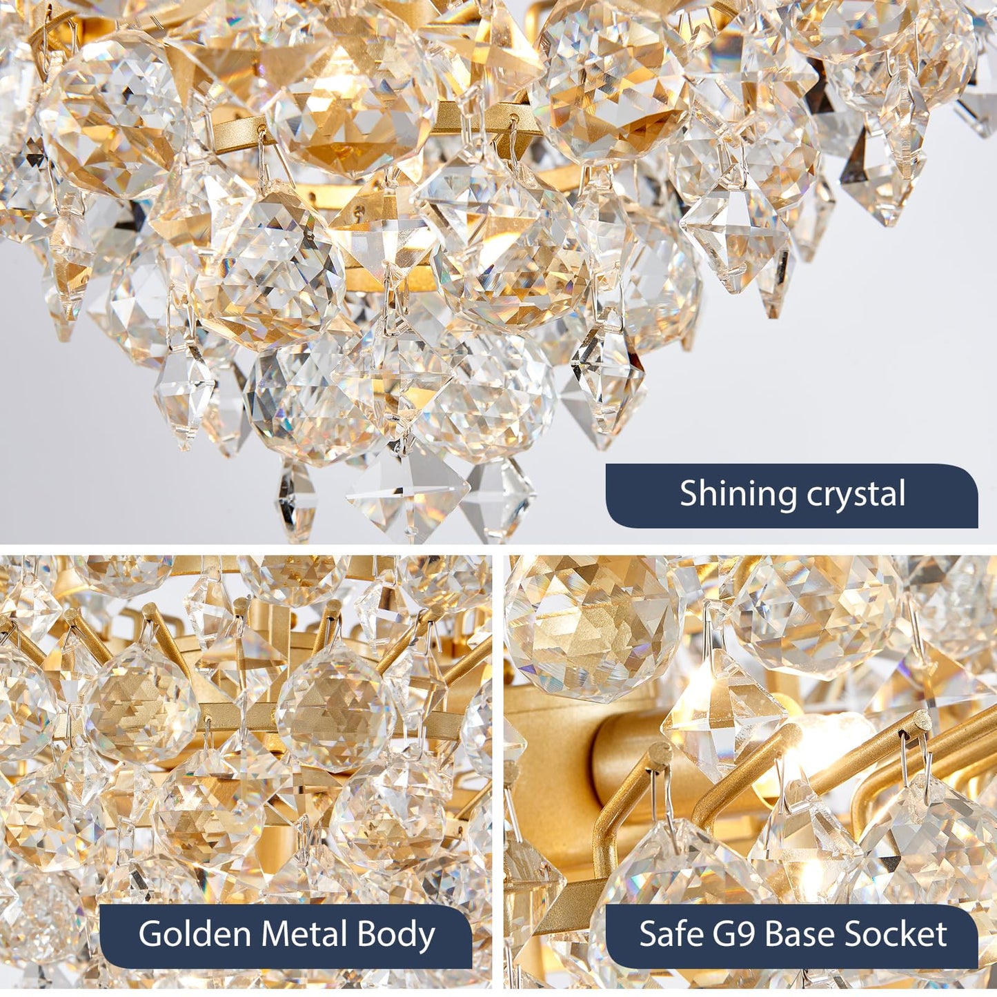 Bestier Gold Pendant Chandelier Lighting Fixture for Dining Room, Bathroom, Bedroom, 4 G9 Bulbs Required, D11in x H12in