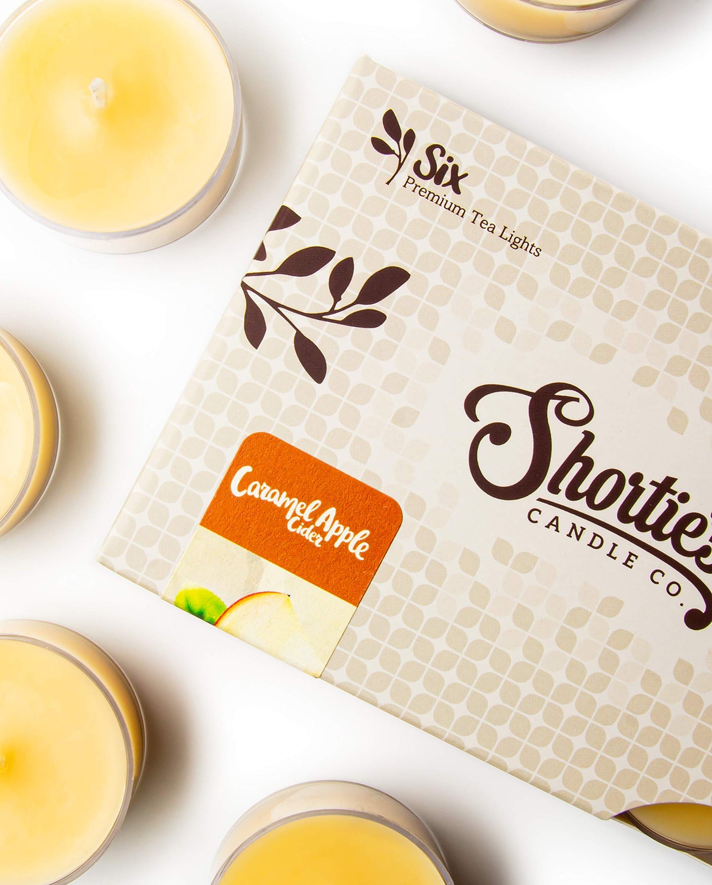 Shorties Candle Company Caramel Apple Cider Tealight Candles - Highly Scented - 6 Beige Paraffin Wax Tea Lights
