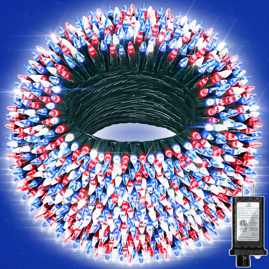 XIKENGSHQ 240FT 750LED Christmas String Lights, Waterproof, 12 Modes, Red Blue White, Green Wire, for Indoor/Outdoor Decor